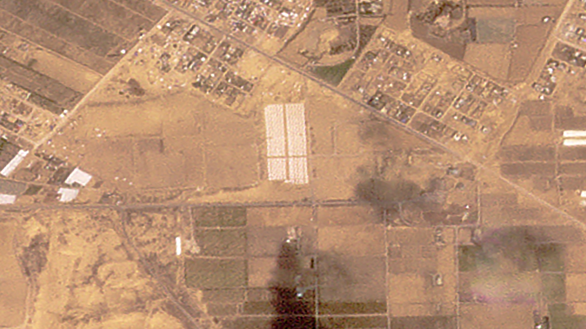 This satellite image from Planet Labs PBC shows tents being constructed near Khan Younis in the Gaza Strip on 21 April, 2024. AP This satellite image from Planet Labs PBC shows tents being constructed near Khan Younis in the Gaza Strip on 21 April, 2024. AP