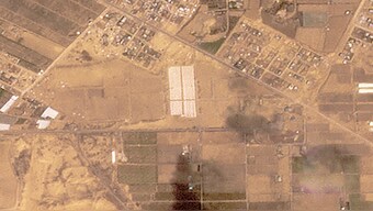 This satellite image from Planet Labs PBC shows tents being constructed near Khan Younis in the Gaza Strip on 21 April, 2024. AP