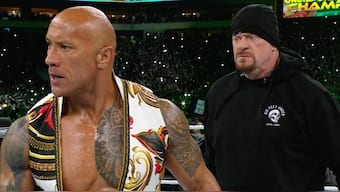 The Undertaker (behind) and The Rock (front) faced off at WrestleMania 40 in Philadelphia. Image: WWE
