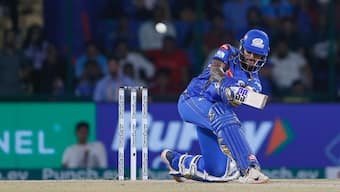Mumbai Indians' Tilak Varma plays a shot against the Delhi Capitals during the Indian Premier League match. AP