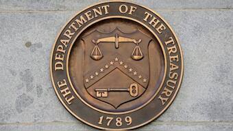 Signage seen at the United States Department of the Treasury headquarters in Washington, DC, US. Reuters