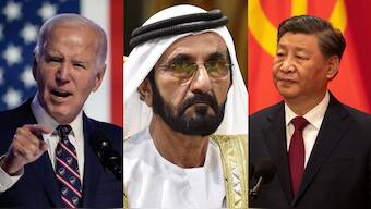 US President Joe Biden, Sheikh Mohammed bin Rashid Al Maktoum, the ruler of Dubai, and Chinese President Xi Jinping. Image Credit: Reuters
