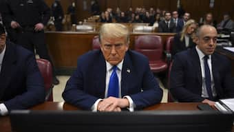 Former US President Donald Trump at the New York court during the hush money trial. AP