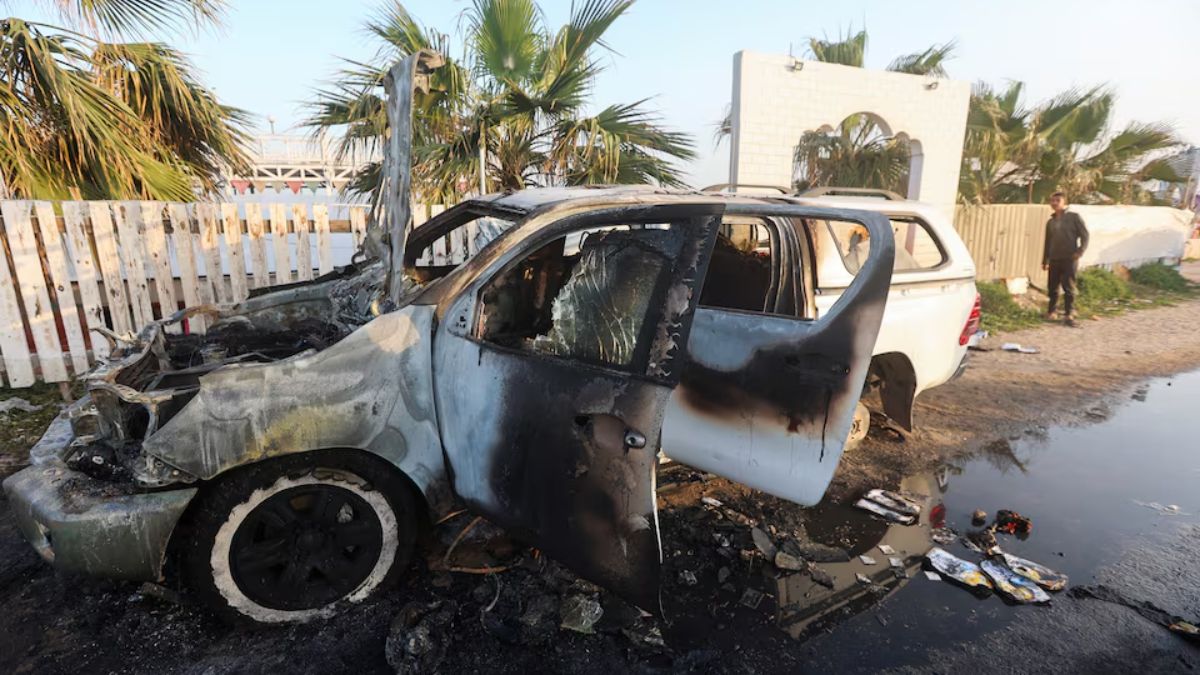 A vehicle damaged in an Israeli airstrike in Deir Al-Balah, Gaza, April 2. Source: Reuters A vehicle damaged in an Israeli airstrike in Deir Al-Balah, Gaza, April 2. Source: Reuters
