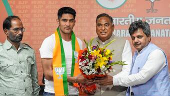 Boxer Vijender Singh, who had won bronze in the 2008 Beijing Olympics, joined the Bharatiya Janata Party in April ahead of the 2024 Lok Sabha Election. PTI