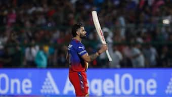 Royal Challengers Bengaluru's Virat Kohli acknowledges the crowd at Jaipur's Sawai Man Singh Stadium after finishing unbeaten on 113 off 72 balls against Rajasthan Royals in Match 19 of IPL 2024. AP