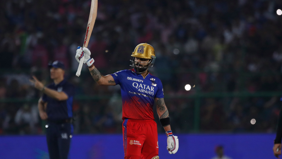 Royal Challengers Bengaluru's Virat Kohli celebrates after completing his eighth IPL hundred during the IPL 2024 match against Rajasthan Royals in Jaipur. AP Royal Challengers Bengaluru's Virat Kohli celebrates after completing his eighth IPL hundred during the IPL 2024 match against Rajasthan Royals in Jaipur. AP