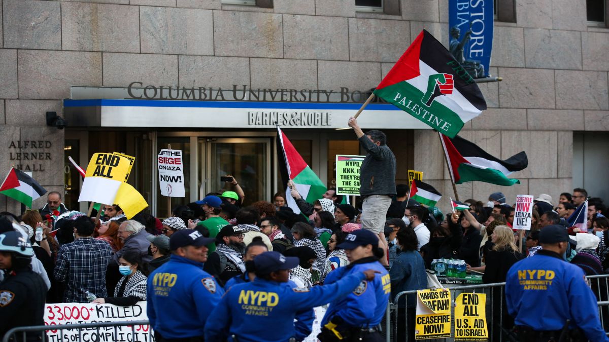 Pro-Palestinian activists protest outside Columbia University in New York City. AFP Pro-Palestinian activists protest outside Columbia University in New York City. AFP