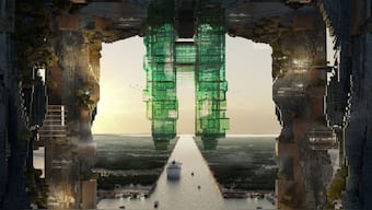 The design plan for the 500-metre tall parallel structures, known collectively as The Line, in the heart of the Red Sea megacity NEOM. Now, the plan for this project is being scaled back. File image/AFP