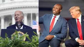 US President Joe Biden, left, South Carolina Senator Tim Scott with Former US President Donald Trump, right. Source: AP
