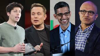OpenAI's Sam Altman, xAI's Elon Musk, Google's Sundar Pichai and Microsoft's Satya Nadella. Composite image. 