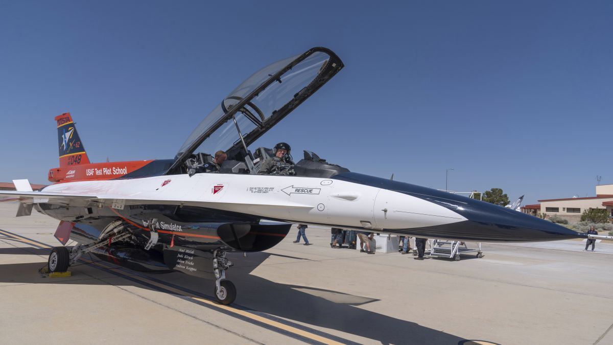 US air force Secretary Frank Kendall sits in the front cockpit of an X-62A VISTA aircraft at Edwards Air Force Base, California on Friday. AP US air force Secretary Frank Kendall sits in the front cockpit of an X-62A VISTA aircraft at Edwards Air Force Base, California on Friday. AP