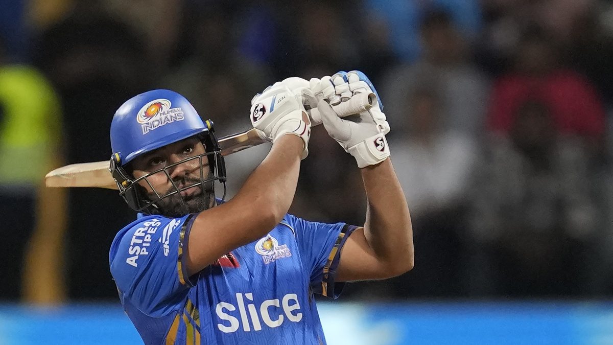 Mumbai Indians' Rohit Sharma plays a shot during the Indian Premier League cricket match between Mumbai Indians and Sunrisers Hyderabad in Mumbai, India, Monday, May 6, 2024. (AP Photo/Rajanish Kakade) Mumbai Indians' Rohit Sharma plays a shot during the Indian Premier League cricket match between Mumbai Indians and Sunrisers Hyderabad in Mumbai, India, Monday, May 6, 2024. (AP Photo/Rajanish Kakade)
