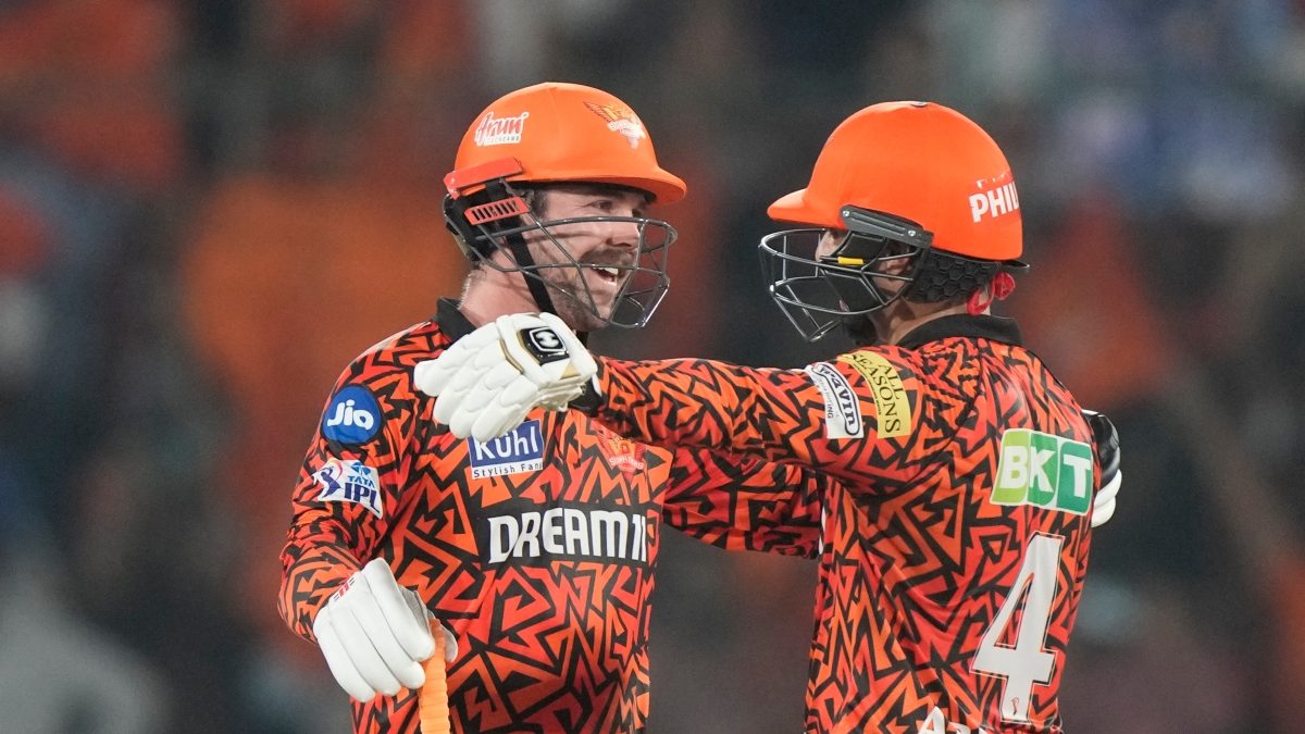 Sunrisers Hyderabad's Travis Head, left, and Abhishek Sharma congratulate each other after their team's win over Lucknow Super Giants in Hyderabad on Wednesday. AP Sunrisers Hyderabad's Travis Head, left, and Abhishek Sharma congratulate each other after their team's win over Lucknow Super Giants in Hyderabad on Wednesday. AP