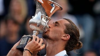 Germany's Alexander Zverev poses with the Italian Open trophy after beating Nicolas Jarry in the final on Sunday. AP 