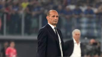 Massimiliano Allegri was sent off in the final minutes of Wednesday's 1-0 win against Atalanta for ranting at match officials and then dismissively waved away sporting director Cristiano Giuntoli during the post-match celebrations. AP 