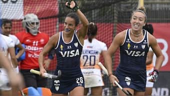 Celina Di Santo, Maria Campoy and Maria Grannatto were among the goalscorers for Argentina as they defeated India 3-0 in the FIH Pro League. Image: X / @ArgFieldHockey 