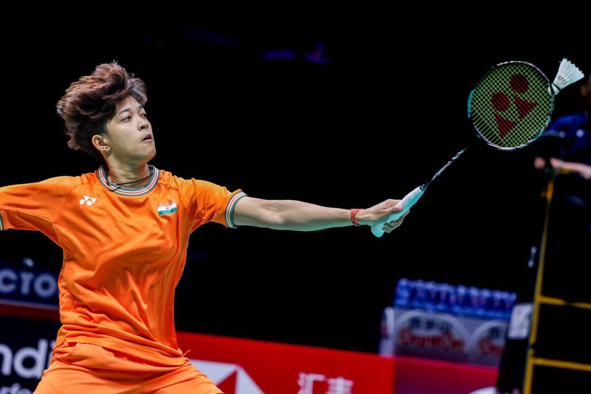 Ashmita Chaliha in action during the Thomas & Uber Cup competition in Chengdu, China on 2 May, 2024. Image: Badminton Photo