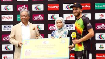 Brian Bennett with player of the match award after Zimbabwe to win over Bangladesh in fifth T20. Image: Zimbabwe Cricket