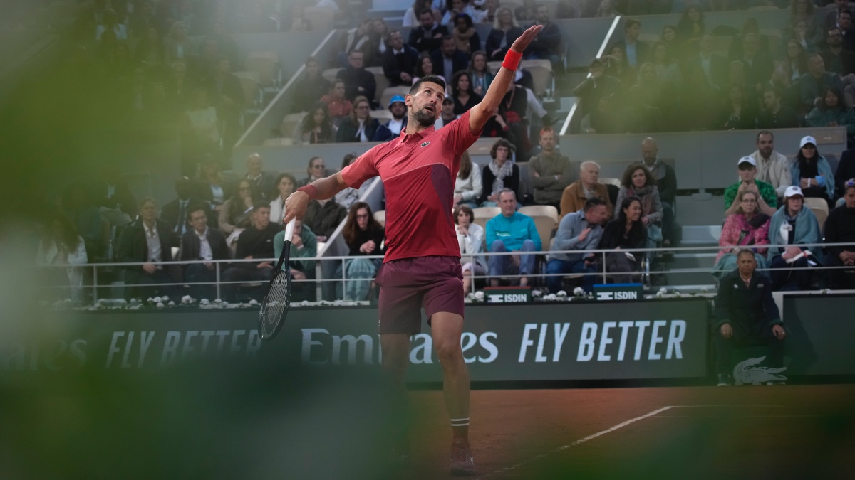 Novak Djokovic serves during his first round match at the French Open in Paris. AP Novak Djokovic serves during his first round match at the French Open in Paris. AP