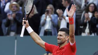 Novak Djokovic celebrates after winning the last 16 clash at the Geneva Open. AP 