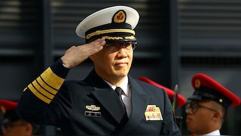 China's newly appointed Defence Minister Dong Jun inspects honour guards as part of the third Singapore-China Defence Minister's Dialogue at the Ministry of Defence in Singapore on 30 May, 2024. File Image/  Reuters