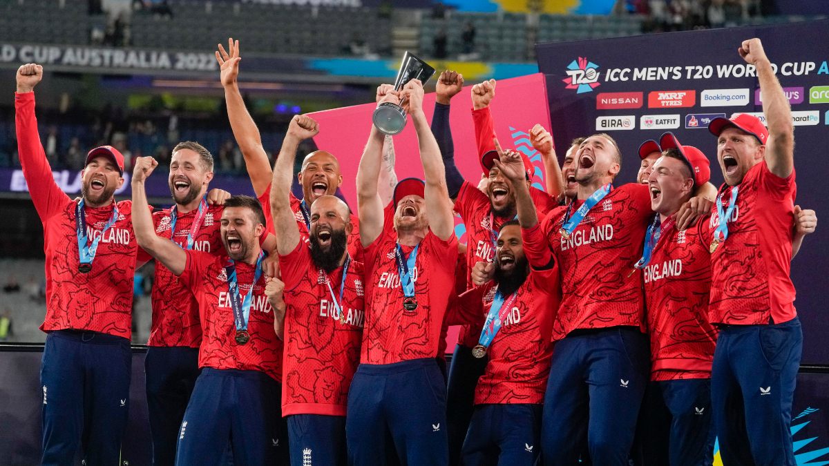 England players celebrate with the trophy after beating Pakistan in the 2022 T20 World Cup final in Melbourne. AP England players celebrate with the trophy after beating Pakistan in the 2022 T20 World Cup final in Melbourne. AP