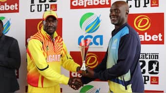 Uganda's Frank Nsubuga, 43, is set to become the oldest player at a T20 World Cup, Image: X / @CricketUganda