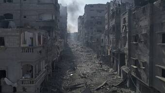 FILE - A view of the rubble of buildings hit by an Israeli airstrike, in Jabalia, Gaza strip, on Oct. 11, 2023. After 11 weeks of war in Gaza, the Israeli military campaign against Hamas now sits among the deadliest and most destructive in history. The Palestinian death toll is approaching 20,000 and satellite data shows that one-third of structures across the tiny enclave have been destroyed. (AP Photo/Hatem Moussa, File)