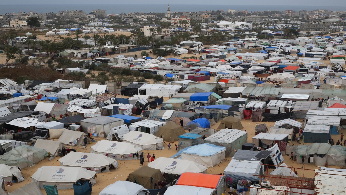 A tent camp housing Palestinians displaced by the Israeli offensive is seen in Rafah, Gaza Strip. Source: File Image/ AP A tent camp housing Palestinians displaced by the Israeli offensive is seen in Rafah, Gaza Strip. Source: File Image/ AP