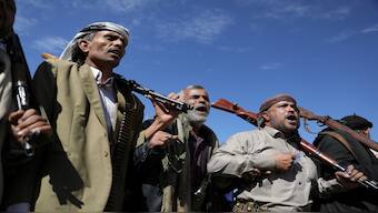 Houthi followers participate in a parade as part of a 'popular army' mobilization campaign by the movement, in Sanaa, Yemen on 7 February, 2024. Reuters File