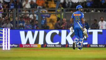 Mumbai Indians captain Hardik Pandya walks back after his dismissal against Kolkata Knight Riders on Friday. PTI