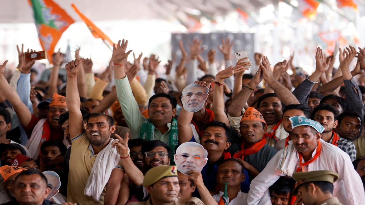 The BJP is 32 seats short of the magic number, but the National Democratic Alliance (NDA) is comfortably over the half-way mark. Image: REUTERS The BJP is 32 seats short of the magic number, but the National Democratic Alliance (NDA) is comfortably over the half-way mark. Image: REUTERS