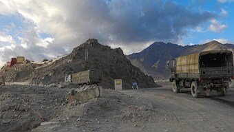 Army vehicles moving towards the LAC amid border tension with China. Photo: PTI