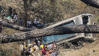 The bus plunged into a ravine near Kali Dhar Mandir on the Jammu-Poonch route Image Courtesy PTI