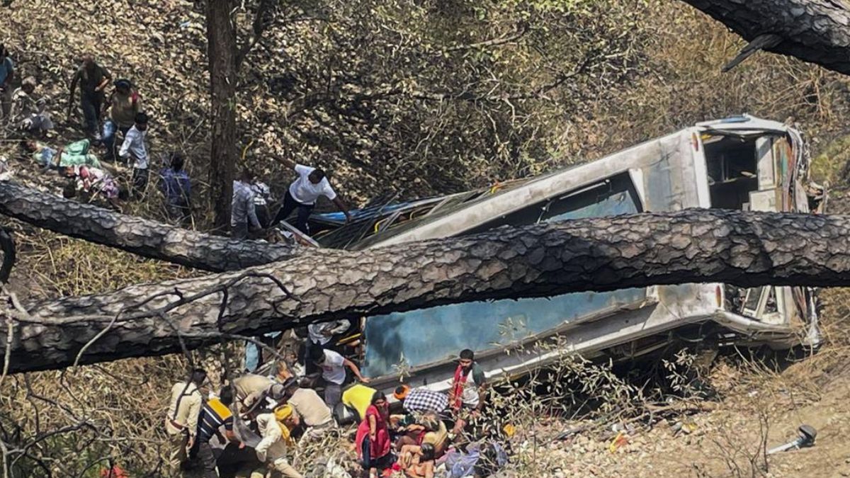 The bus plunged into a ravine near Kali Dhar Mandir on the Jammu-Poonch route Image Courtesy PTI The bus plunged into a ravine near Kali Dhar Mandir on the Jammu-Poonch route Image Courtesy PTI
