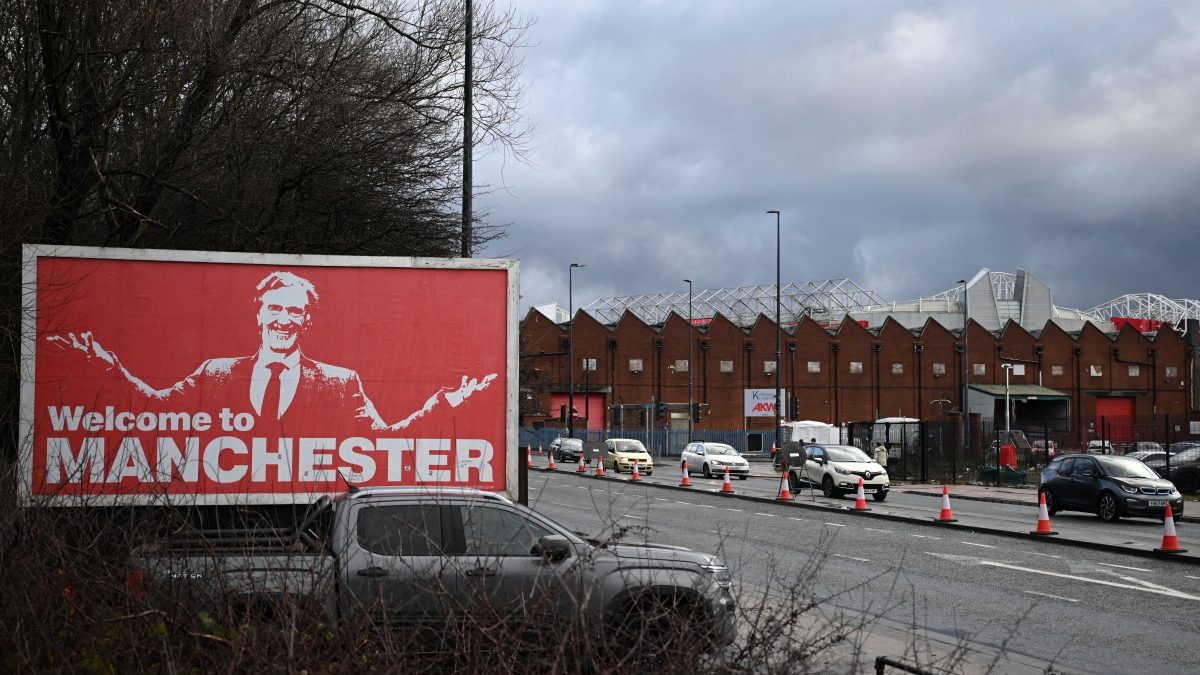 A poster showing Jim Ratcliffe is seen outside Old Trafford. AFP File Photo A poster showing Jim Ratcliffe is seen outside Old Trafford. AFP File Photo