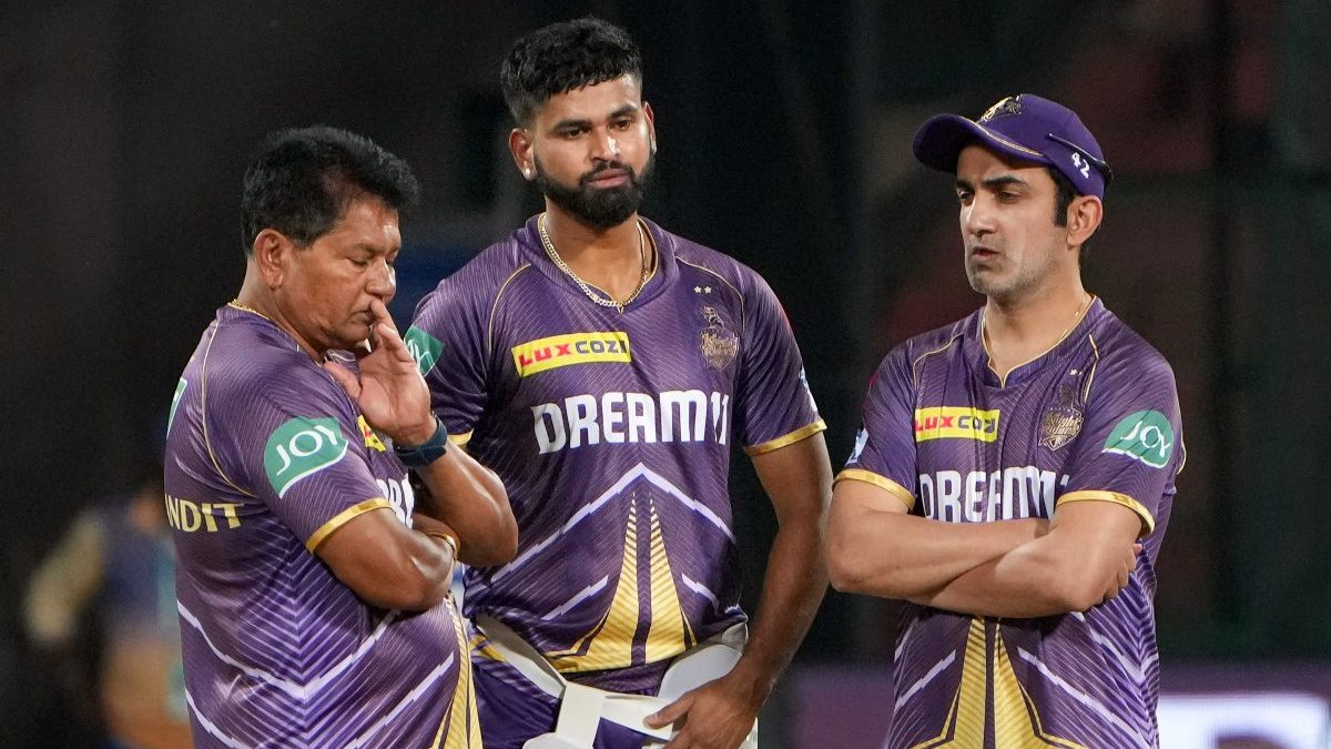 Kolkata Knight Riders captain Shreyas Iyer, coach Chandrakant Pandit and former mentor Gautam Gambhir. PTI Kolkata Knight Riders captain Shreyas Iyer, coach Chandrakant Pandit and former mentor Gautam Gambhir. PTI