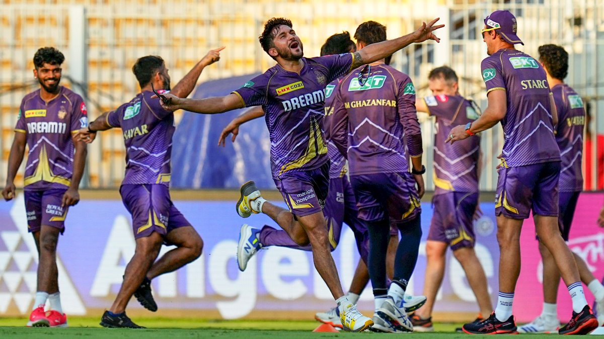Kolkata Knight Riders players train at Chennai's MA Chidambaram Stadium ahead of the IPL 2024 Final against Sunrisers Hyderabad. PTI Kolkata Knight Riders players train at Chennai's MA Chidambaram Stadium ahead of the IPL 2024 Final against Sunrisers Hyderabad. PTI
