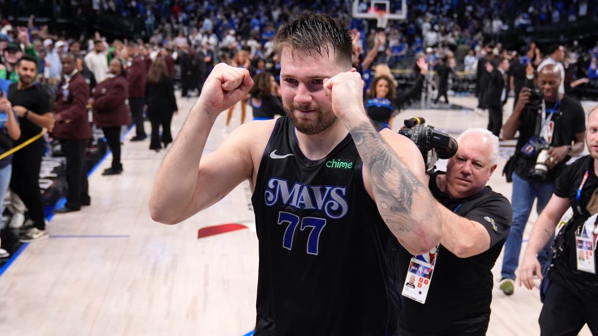 Dallas Mavericks' Luka Doncic celebrates the teams win in Game 6 NBA Playoffs semi-final against Oklahoma City Thunder. AP Dallas Mavericks' Luka Doncic celebrates the teams win in Game 6 NBA Playoffs semi-final against Oklahoma City Thunder. AP