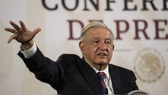 Mexican President Andres Manuel Lopez Obrador gives his regularly scheduled morning press conference at the National Palace in Mexico City, April 16, 2024. AP