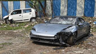 The Porsche car involved in the accident that led to the death of two techies. PTI