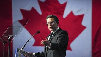 Pierre Poilievre speaks at the Conservative Party of Canada leadership vote in Ottawa, Ontario on 10 September, 2022. File Image/AP