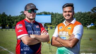 Indian archer Prathamesh Fuge (R) in World Archery image. 