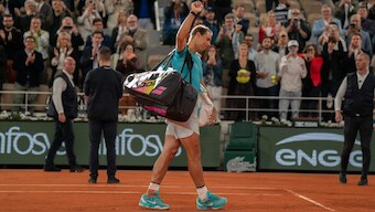 Rafael Nadal acknowledges the crowd at Court Philippe-Chatrier following his first-round defeat against Alexander Zverev at the 2024 French Open. Reuters