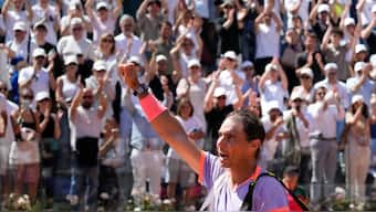 Rafael Nadal bids goodbye to spectators at Campo Centrale after bowing out of the Italian Open with a second-round defeat against Hubert Hurkacz. AP