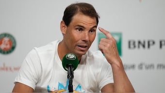 Rafael Nadal speaks to the media after his first round loss at 2024 Roland Garros in Paris. AP