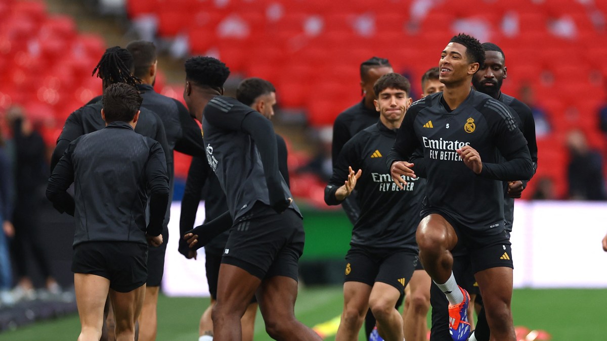 Real Madrid players train at London's Wembley Stadium, where they face Borussia Dortmund in the UEFA Champions League final on Saturday. Reuters Real Madrid players train at London's Wembley Stadium, where they face Borussia Dortmund in the UEFA Champions League final on Saturday. Reuters