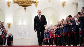 Vladimir Putin walks to take his oath as Russian president during an inauguration ceremony in the Grand Kremlin Palace in Moscow, Russia, Tuesday, May 7, 2024.- AP