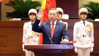 To Lam swears in the position after he was elected as the president at the National Assembly in Hanoi, Vietnam on Wednesday May 22, 2024. - AP
